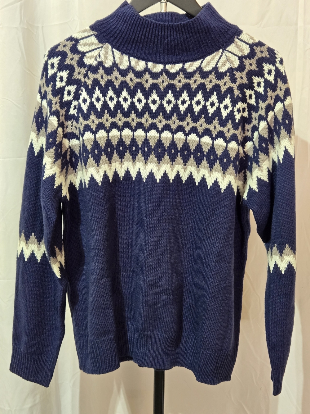 Navy Fair Isle Mock-Neck Sweater
